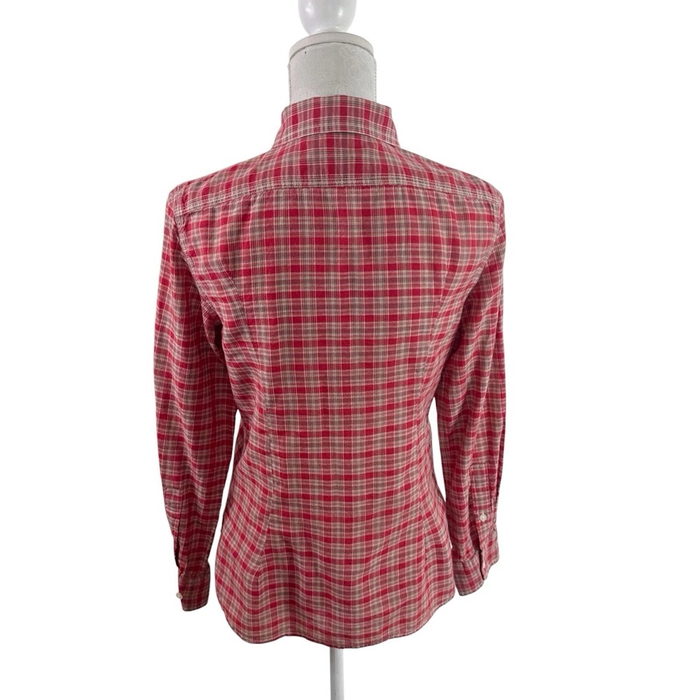 Lauren Ralph Lauren Women's M Fitted Button Up Shirt Red Tan Plaid Lightweight E - Picture 3 of 10